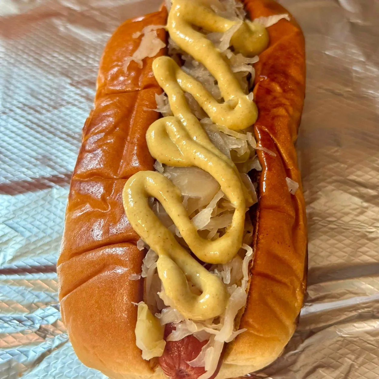 Actual Bronx Bomber with sauerkraut and mustard