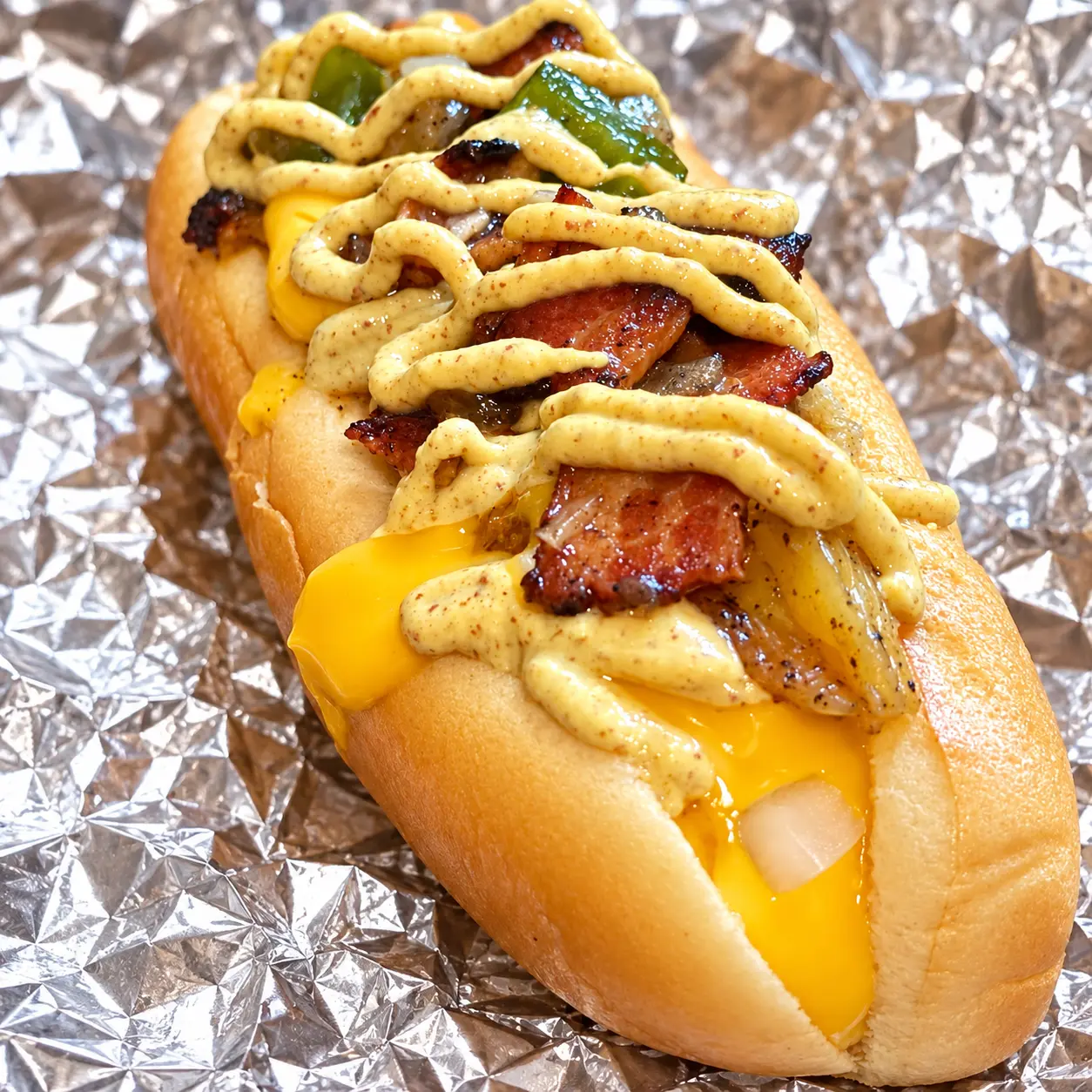 Actual Coney Dog served on aluminum foil